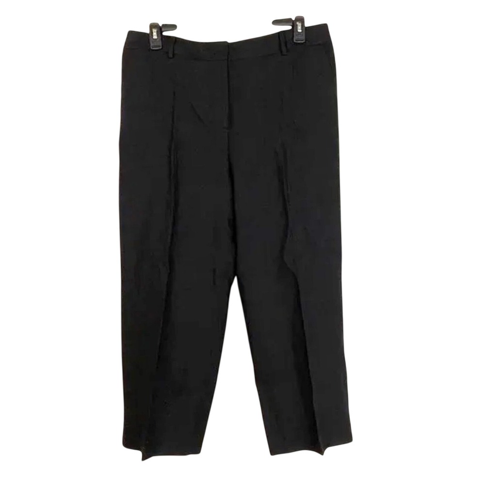 TALBOTS Black Linen Cropped Pants STRAIGHT LEG Elastic in Back 2P 2 PETITE